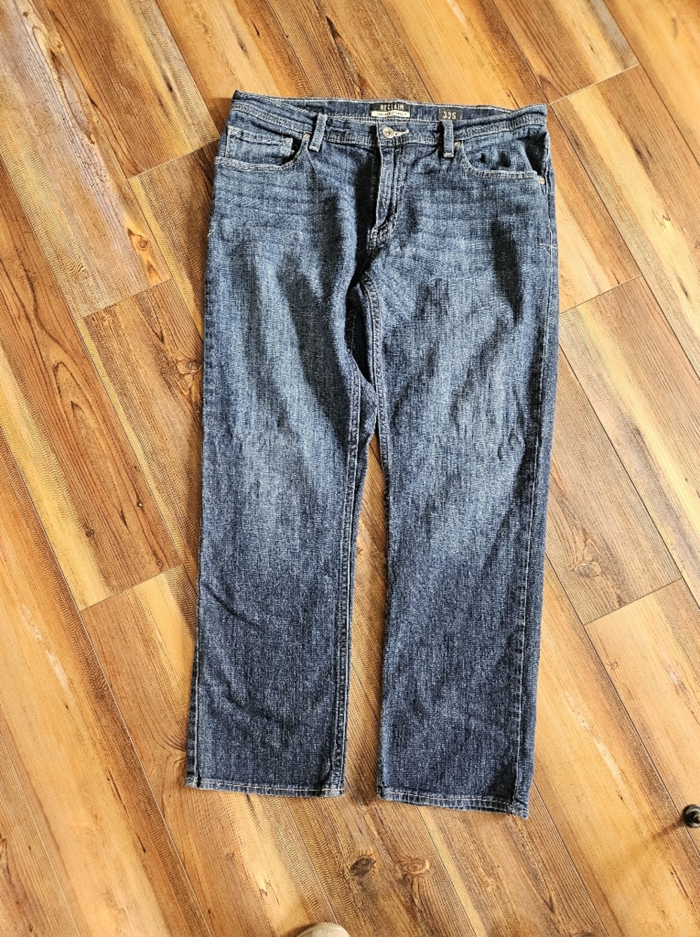 Reclaimed Vintage Men's Straight Jeans in Dark Blue Denim